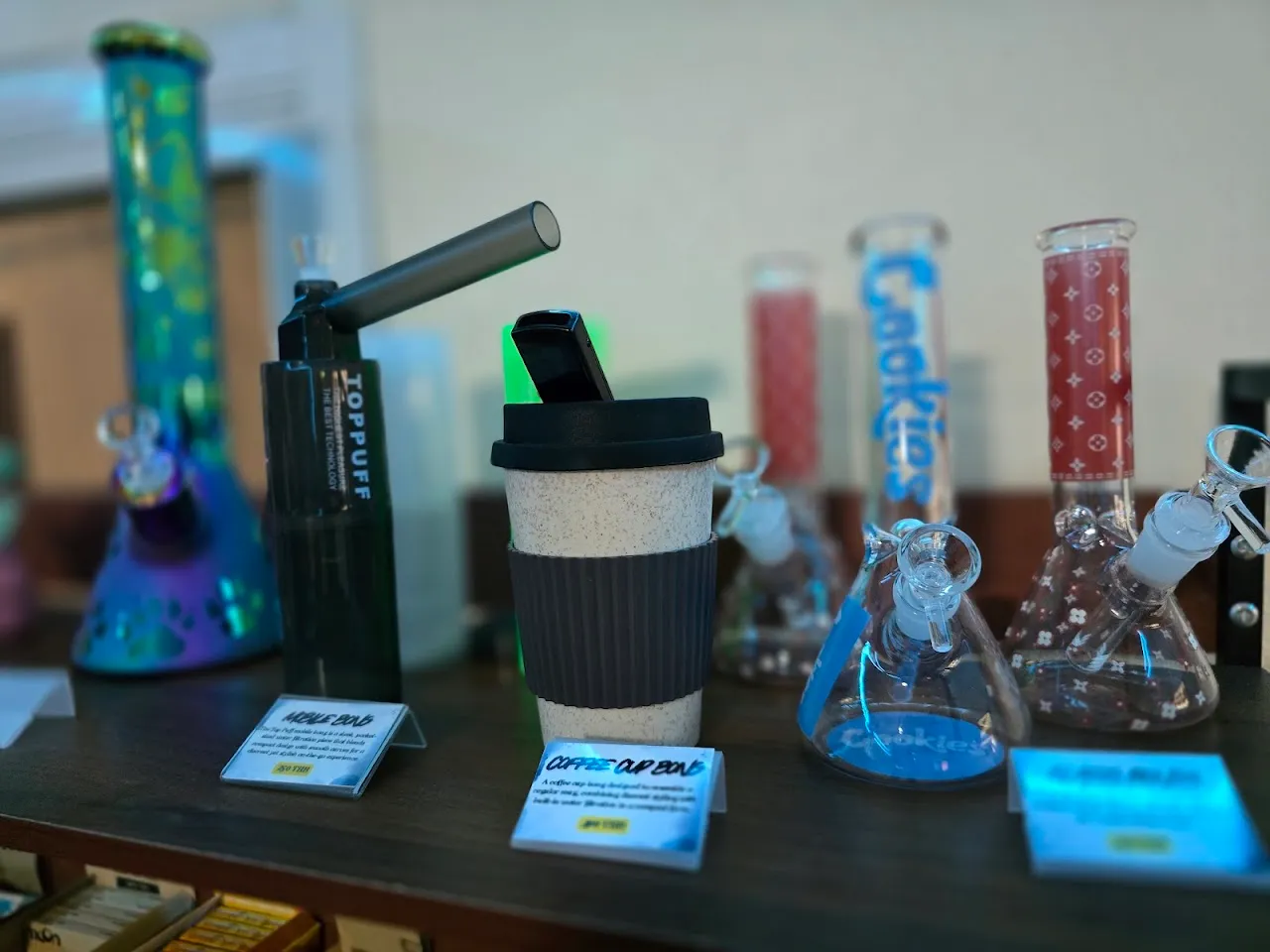 Glassware and accessories on the counter at The Hub, Ao Nang
